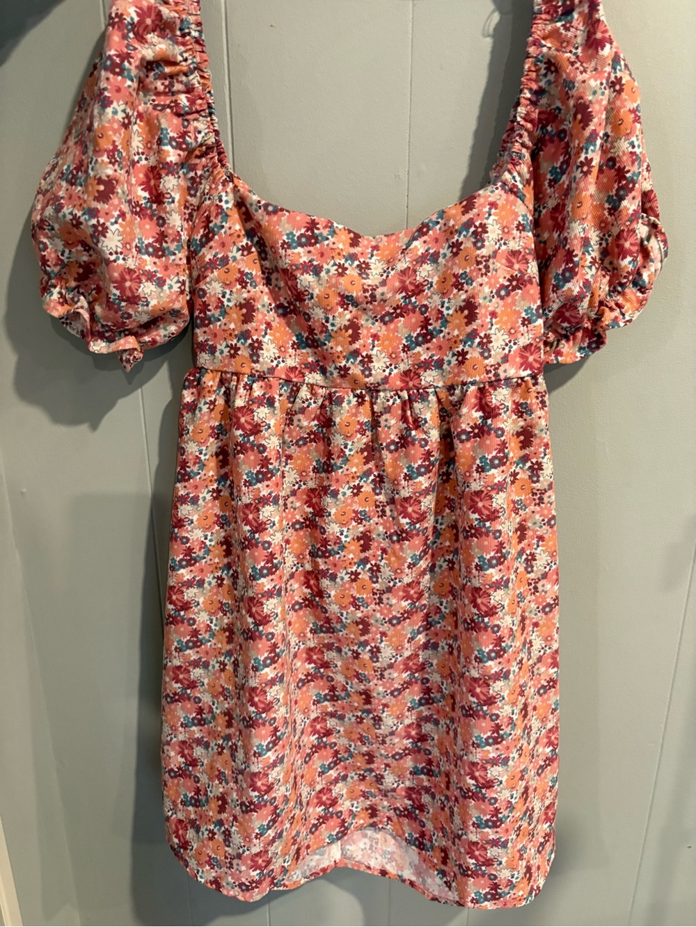 Altar'd State Coral Floral Puff-Sleeve Dress
